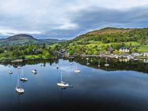 Windermere Lake from a drone, Ambleside, Lake District, Cumbria, England, United Kingdom
