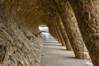 Colonnaded footpath, Park Gueell, Antonio Gaudi architect, Unesco World Heritage Site, Gracia
