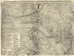 City map of Basel around 1549, Switzerland, reproduction from a model from that time, historical,