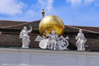 Allegorical sculpture group, Gaia with instruments for surveying the earth on the roof cornice of