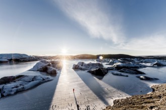 Man standing at Vatnajökull glacier, Astronaut, Ice, Rocks, Lake, Sunset, Winter, Cold, Iceland*