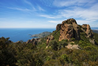 Panorama, Pic du Cap Roux, near Anthéor, Saint-Raphaël, Massif de l'Esterel, Esterel Mountains,