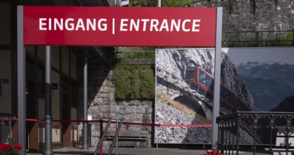Pilatus railway, the world's steepest cogwheel railway from Alpnach to Mount Pilatus, entrance,