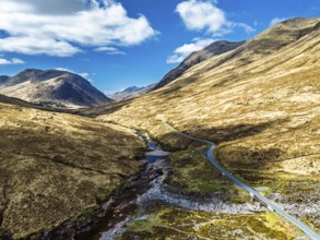 Mountains and Moors over Glen Etive Valley from a drone, Buachaille Etive Mòr, The Buachaille,