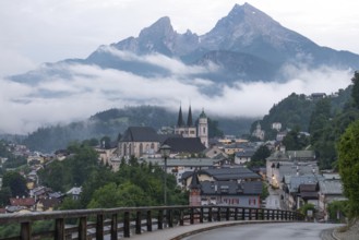 Berchtesgaden in the evening with a view of the Alps