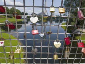 Love locks in the Olympic Park, Munich, Bavaria, Germany