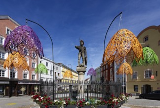 St George's Fountain, Lower Town Square, Schärding, Innviertel, Upper Austria, Austria