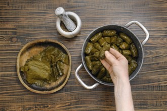 Cooking dolma at home in a cozy kitchen with fresh ingredients and traditional techniques