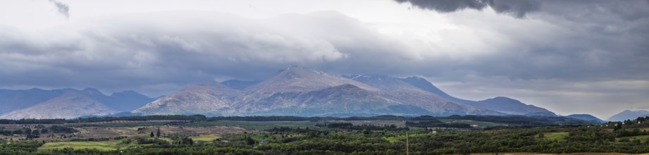 Panorama of Nevis Range Mountains from Commando Memorial, Grampian Mountains, Fort William,