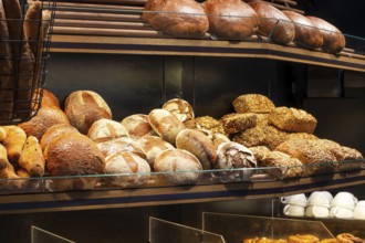 Different types of bread in a bakery