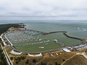 Marina in Le Verdon-sur-Mer from a drone, Nouvelle-Aquitaine, Gironde, France, EuropeLe