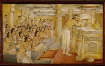 Temple of the sacred Tooth Relic or Sri Dalada Maligawa, Painted panel depicting the history of the