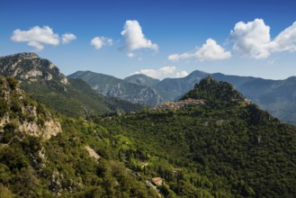 Picturesque mountain village overlooking the sea, Sainte-Agnès, near Menton, Cote d'Azur,