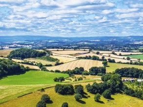 DefaultFarms and Fields over Torquay from a drone, Devon, England, United Kingdom