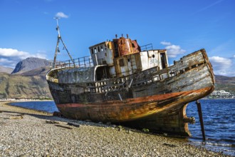 Corpach Wreck or Old Boat of Caol and Nevis Range Mountains, Caol Beach, Corpach, Fort William,