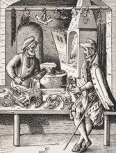 Spore maker. Reproduction of a woodcut from the 16th century by Jost Amman from the 19th century,