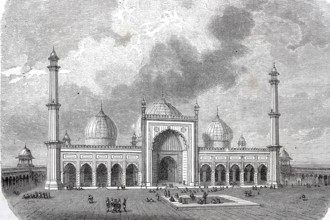 Entrance gate to Jama Masjid Delhi the largest and oldest mosque in India built by Grand Mughal