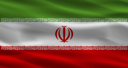 Iranian flag with fabric texture. Realistic flag of Iran waving