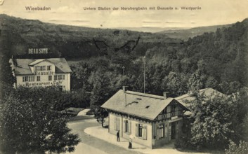 Historical postcard, picture postcard, Neroberg railway in Wiesbaden, Hesse, Germany, digitally