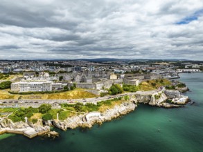 Plymouth from drone, Mount Batten Tower, Devon, England, United Kingdom