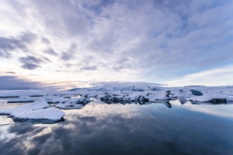 Jökulsarlon, icebergs, ice, glacial lake, Vatnajökull Glacier, winter, snow, sunset, Iceland*