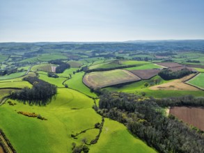 Farms and Fields over Torquay from a drone, Devon, England, United Kingdom