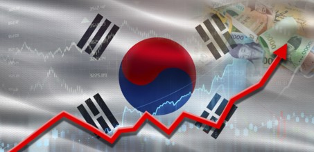 South Korea financial growth on market graph. South Korea economic growth on financial graph