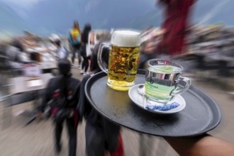 Wipe-clean serving tray with beer and tea, Interlaken, Bern, Switzerland