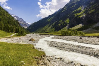 Torrential mountain stream La Navisence, Zinal valley, Val d'Anniviers, Valais Alps, Canton Valais,