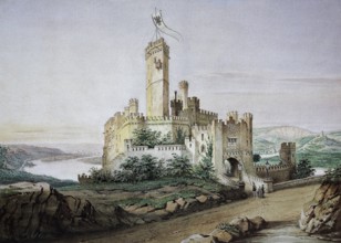 Stolzenfels Castle near Koblenz around 1845, Rhineland-Palatinate, Germany