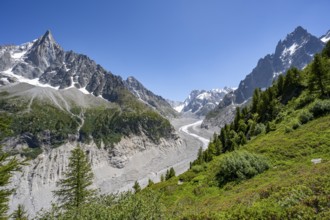 Picturesque mountain landscape with imposing mountain peaks and glaciers, Grand Balcon Nord, Mer de