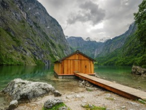 Boathouse at the Obersee near Königssee in the Berchtesgaden National Park, Schönau am Königssee,