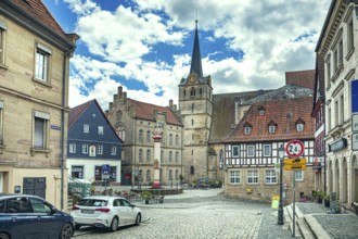 Melchior-Otto-Platz with column of honour in Kronach, Germany