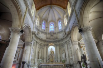 Interior view, choir, altar, Église Saint Martin church, Yport, Normandy, Seine-Maritime, France