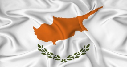Realistic Chipre flag waving. Close up of flag of Chipre with cloth texture