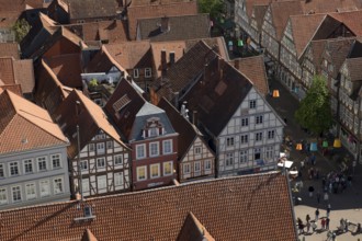 View from the town church tower over the roofs of the historic old town with its four hundred