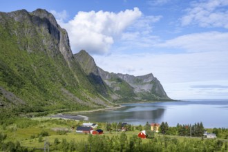 View from the Bergsbotn viewing platform, town with bay, Skaland, Senja