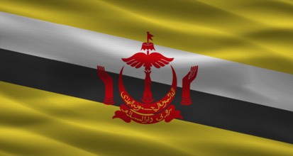 Brunei flag with fabric texture. Realistic flag of Brunei waving