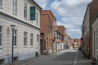 Street with brick buildings, Old Town, Ringkøbing, Ringkøbing Fjord, Denmark