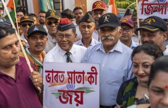 Veterans take part in a rally, in soliderity with the Indian armed forces in Guwahati, India on 14