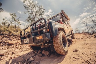 Landrover Defender four-wheel drive vehicle in the Australian outback