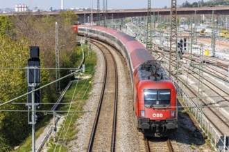 EuroCity IC train of ÖBB Austrian Federal Railways in Stuttgart Untertürkheim, Germany