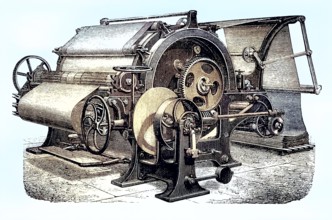 Finishing machine, steam drying machine, coloured wood engraving, reproduction of a model from ca