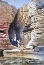 The Leatherstocking Cave on Hudson Island near Glens Falls, USA, coloured wood engraving,