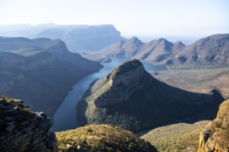 Evening mood at the Blyde River Canyon with Three Rondawels peak, view of the canyon with the Blyde