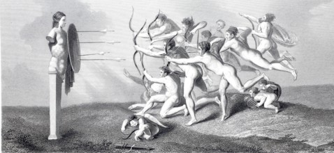 Archers shooting at a herm, Illustration from 1875 after a work by Michelangelo Buonarroti from