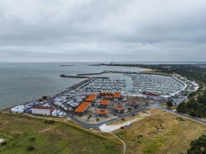 Marina in Le Verdon-sur-Mer from a drone, Nouvelle-Aquitaine, Gironde, France, EuropeLe