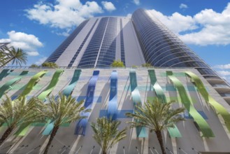 Florida, Fort Lauderdale, Las Olas Boulevard. Downtown financial district and city skyline