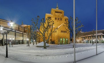 Cathedral with cathedral square winter illuminated snow Minden Germany