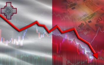 Malta financial fall on economy market. Malta financial crisis on economic graph